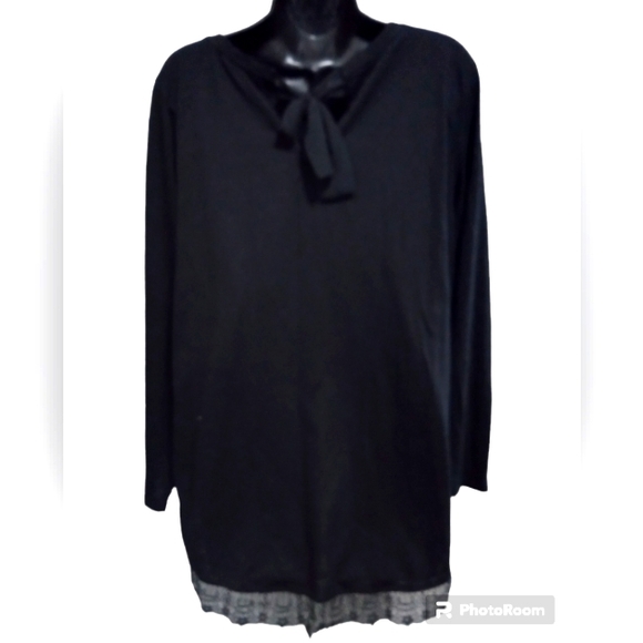 LC Lauren Conrad Shirt XXL Black Lace Bottom Trim and Ties in Back Casual Basic - Picture 3 of 12